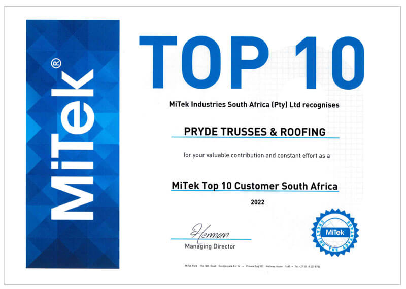 Mitek Top 10 Customer South Africa 2022