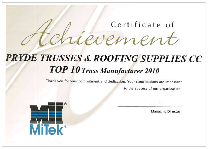 Mitek Top 10 Truss Manufacturer South Africa 2010